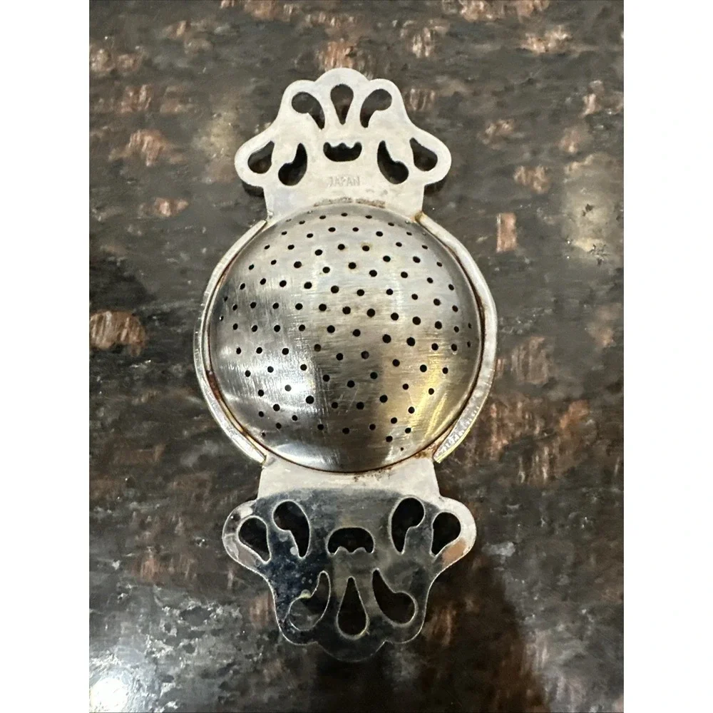 Vintage Ornate Double Handle Over-The-Cup Loose Leaf Tea Strainer Made In Japan